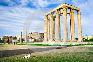 The Temple of Olympian Zeus Greek: Naos tou Olimpiou Dios, also known as the Olympieion, Athens.