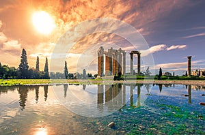 The Temple of Olympian Zeus Greek: Naos tou Olimpiou Dios, also known as the Olympieion, Athens.