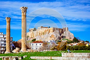 The Temple of Olympian Zeus Greek: Naos tou Olimpiou Dios, also known as the Olympieion, Athens. photo