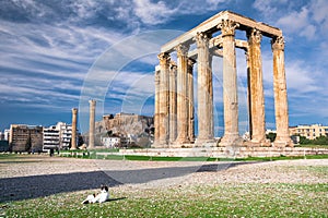 The Temple of Olympian Zeus Greek: Naos tou Olimpiou Dios, also known as the Olympieion, Athens. photo