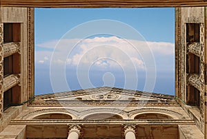 Temple open roof clouds