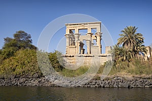 Temple of Philae near Aswan along the Nile River. Egypt is a popular travel destination for tourists on vacation or holiday.