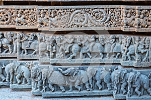 Temple plinth carvings in Karnataka, India photo