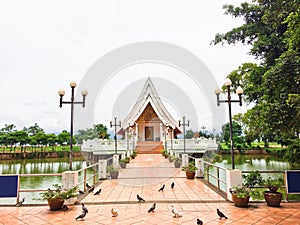 Temple in the pond at Wat Si Khom Kham, Phayao, Thailand. Beautiful of historic city at buddhism temple