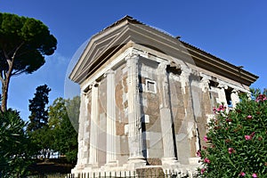 Temple of Portunus Tempio di Portuno. Ancient classical greek style roman temple. Rome, Italy.