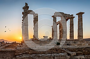 The Temple of Poseidon at Cape Sounion in Attica, Greece