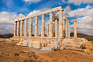 Temple of Poseidon at Cape Sounion, Attica, Greece.