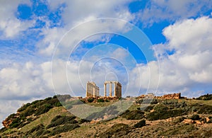 Temple of Poseidon at Cape Sounion, Attica, Greece.