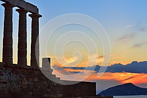Temple of Poseidon at Cape Sounion Attica Greece at sunset