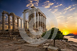 The Temple of Poseidon located at Sounion, Attica, Greece photo