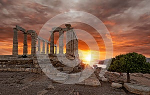 The Temple of Poseidon at Sounion during sunset photo