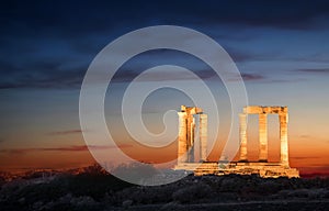 The Temple of Poseidon after sunset