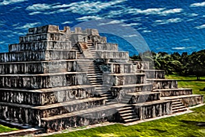 Temple-pyramid at the Maya city of Zaculeu photo