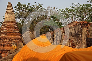 Temple And Reclining Buddha With Ancient Pagoda