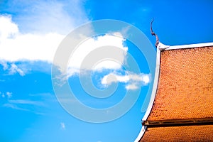 Temple roofs and bright sky