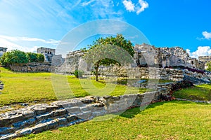 Temple ruins in Tulum of the Ancient Maya Archeological Site in Yucatan, Riviera Maya, Mexico