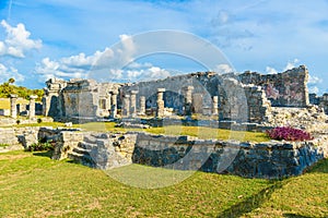 Temple ruins in Tulum of the Ancient Maya Archeological Site in Yucatan, Riviera Maya, Mexico