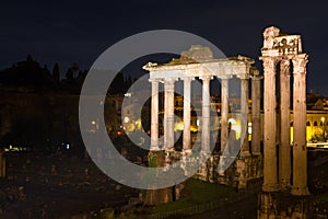 Temple of Saturn and Vespasian at night