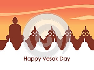 Temple Silhouette At Dawn For Vesay Day Greeting Background