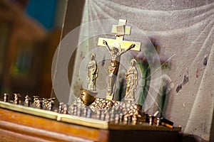 In the temple - a special table with a crucifix.