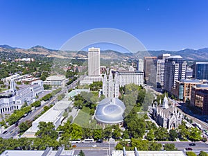 Temple Square aerial view, Salt Lake City, Utah, USA