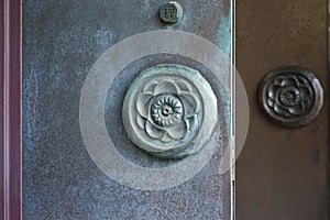 Temple stone door. A Japanese temple`s stone door with selective