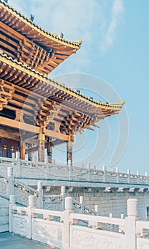 A temple with stone fences decorated with dragon patterns in Liuzhou, Guangxi, China, Asia