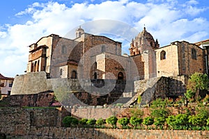 The Temple of the Sun of the Incas or Coricancha with the Convent of Santo Domingo Church above, Cusco, Peru photo