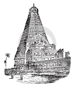 Temple of Tanjore, vintage illustration