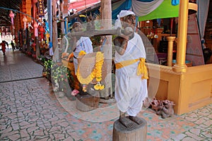 Temple in Thailand There is a beautiful Buddha. Antique Wood Carving. Wat Thai Samakkhi, Mae Sot District, Tak Province