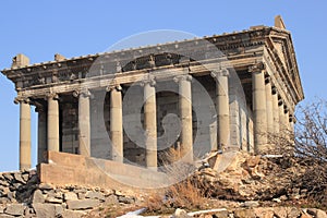 The Temple to the sun god Mihr (Mithra) near Garni in winter