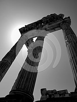 Temple of Trajan in Pergamon Pergamum Ancient City. Bergama, Izmir, Turkey. Old ruin