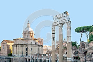 Temple of Venus Genetrix, Santi Luca e Martina Church, and Curia Julia in the Roman Forum