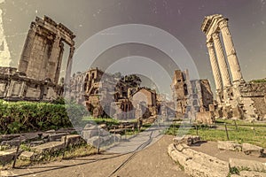 Temple of Vespasian columns located in the Roman Forum