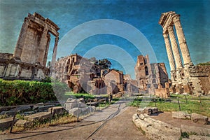 Temple of Vespasian columns located in the Roman Forum