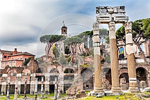 Temple of Vespasian Corinthian Columns Roman Forum Rome Italy