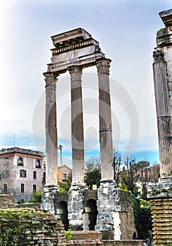 Temple of Vespasian Corinthian Columns Roman Forum Rome Italy