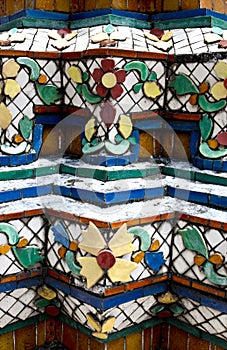 Temple wall ornate ceramic, Thailand