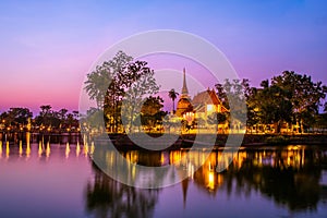Temple wat thai style in the river beautiful morning time