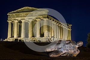 Temples in Agrigento night in Sicily - Italy