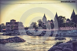 Temples alongside betwa river at orchha.. near jhansi In India