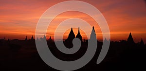 Temples in Bagan Myanmar (Burma) at sunset