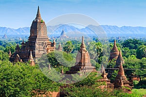 The Temples of bagan at sunrise, Bagan, Myanmar photo