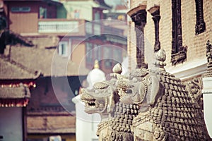 Temples of Durbar Square in Bhaktapur, Kathmandu, Nepal.