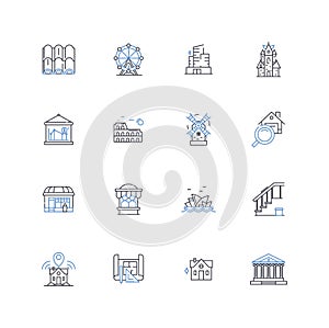 Temples line icons collection. Sanctity, Spirituality, Devotion, Worship, Heritage, Serenity, Meditation vector and photo