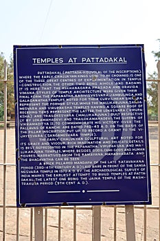 Temples Sign, Pattadakal Temples, Bagalkot, Karnataka, India