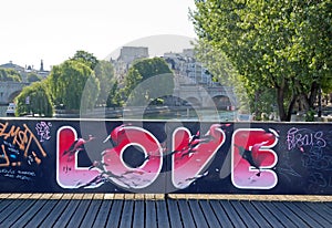 Temporary installation of street art on the Pont des Arts (Paris France).