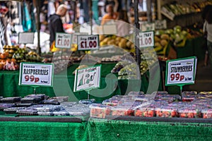 A temporary public market in England, normally set up outdoors on certain days of the week, often, but not always, in a street