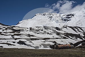 Temporary shelters for Road cunstruction workers at Zero Point,Sikkim,India