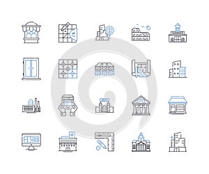 Temporary stay line icons collection. Transient, Sojourn, Respite, Lodging, Intermission, Pitstop, Stopover vector and